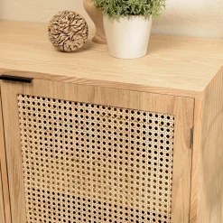 Buffet 3 portes cannage naturel pieds métal noir MARCEAU