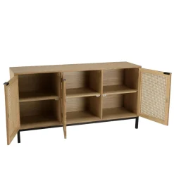 Buffet 3 portes cannage naturel pieds métal noir MARCEAU