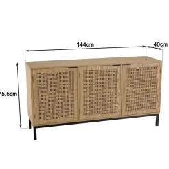 Buffet 3 portes cannage naturel pieds métal noir MARCEAU