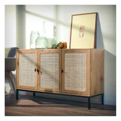 Buffet 3 Portes Cannage Rotin en bois Beige
