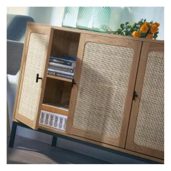 Buffet 3 Portes Cannage Rotin en bois Beige
