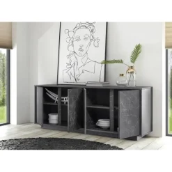Buffet 4 portes CARRARA décor marbre noir