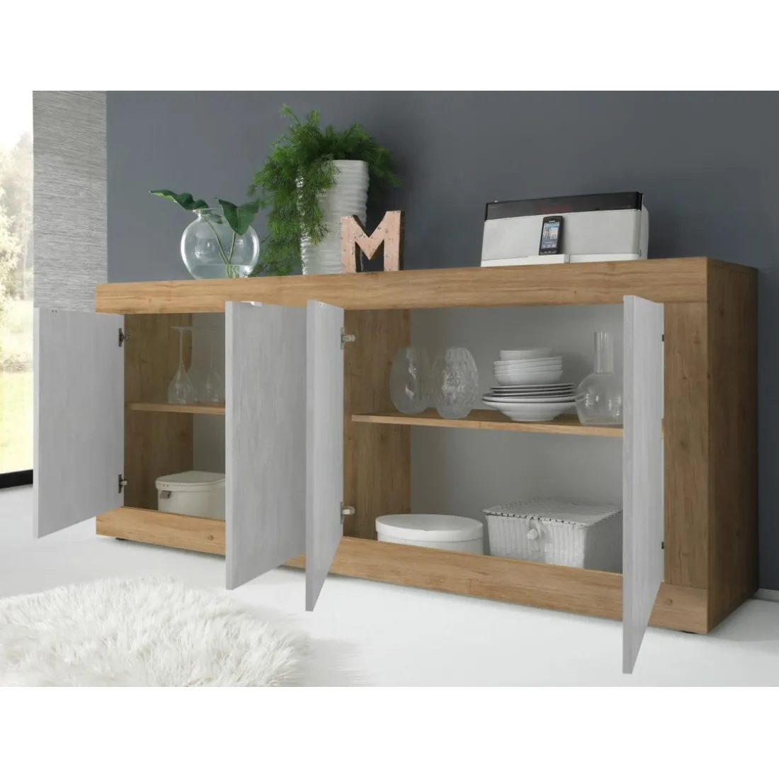 Buffet 4 portes chene cadiz blanche