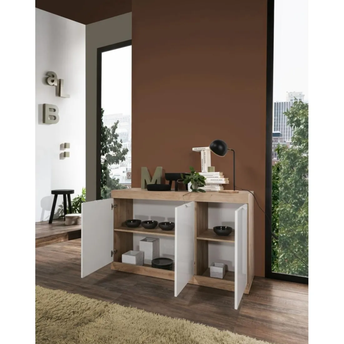 Buffet 3 portes chene cadiz blanc