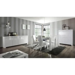 Buffet 4 portes en bois AMALFI laqué blanc brillant