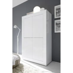 Buffet 4 portes en bois BASIC laqué blanc brillant