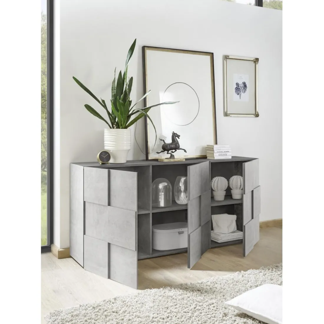 Buffet 3 portes en bois DAMA décor beton
