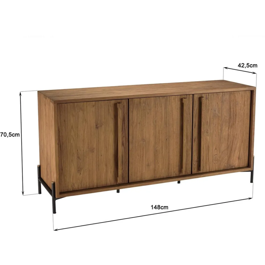Buffet 3 portes en bois de teck recyclé pieds en métal noir
