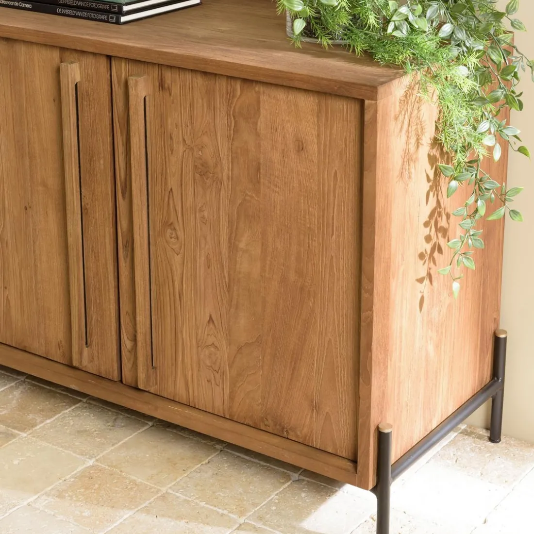 Buffet 3 portes en bois de teck recyclé pieds en métal noir