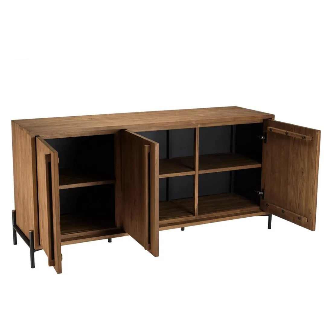 Buffet 3 portes en bois de teck recyclé pieds en métal noir