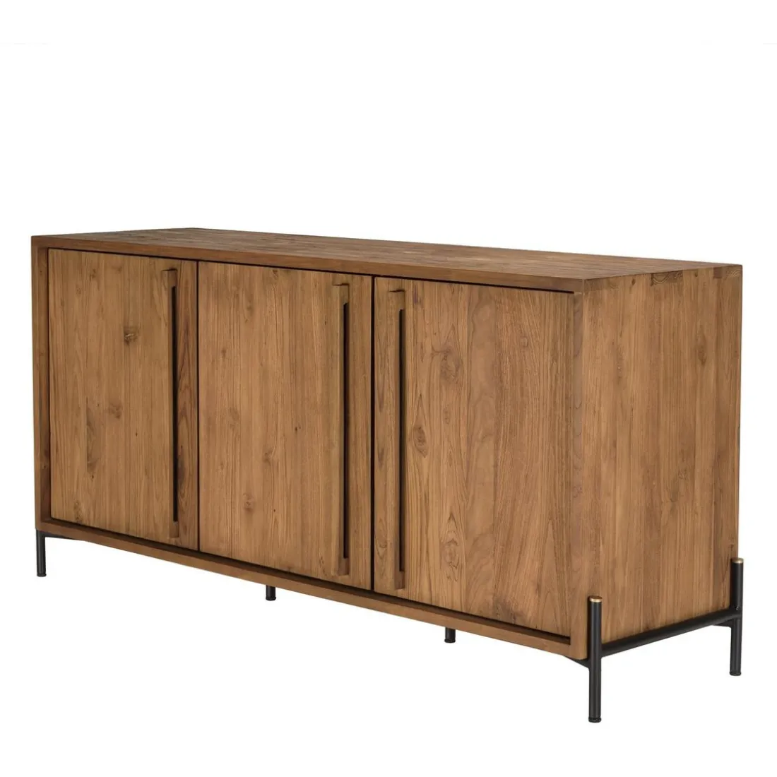 Buffet 3 portes en bois de teck recyclé pieds en métal noir