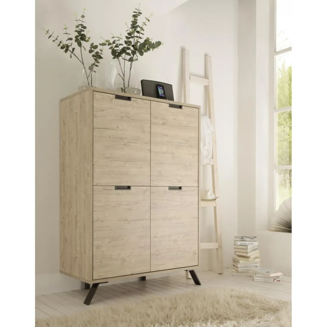 Buffet 4 portes en bois PALMA décor chene clair