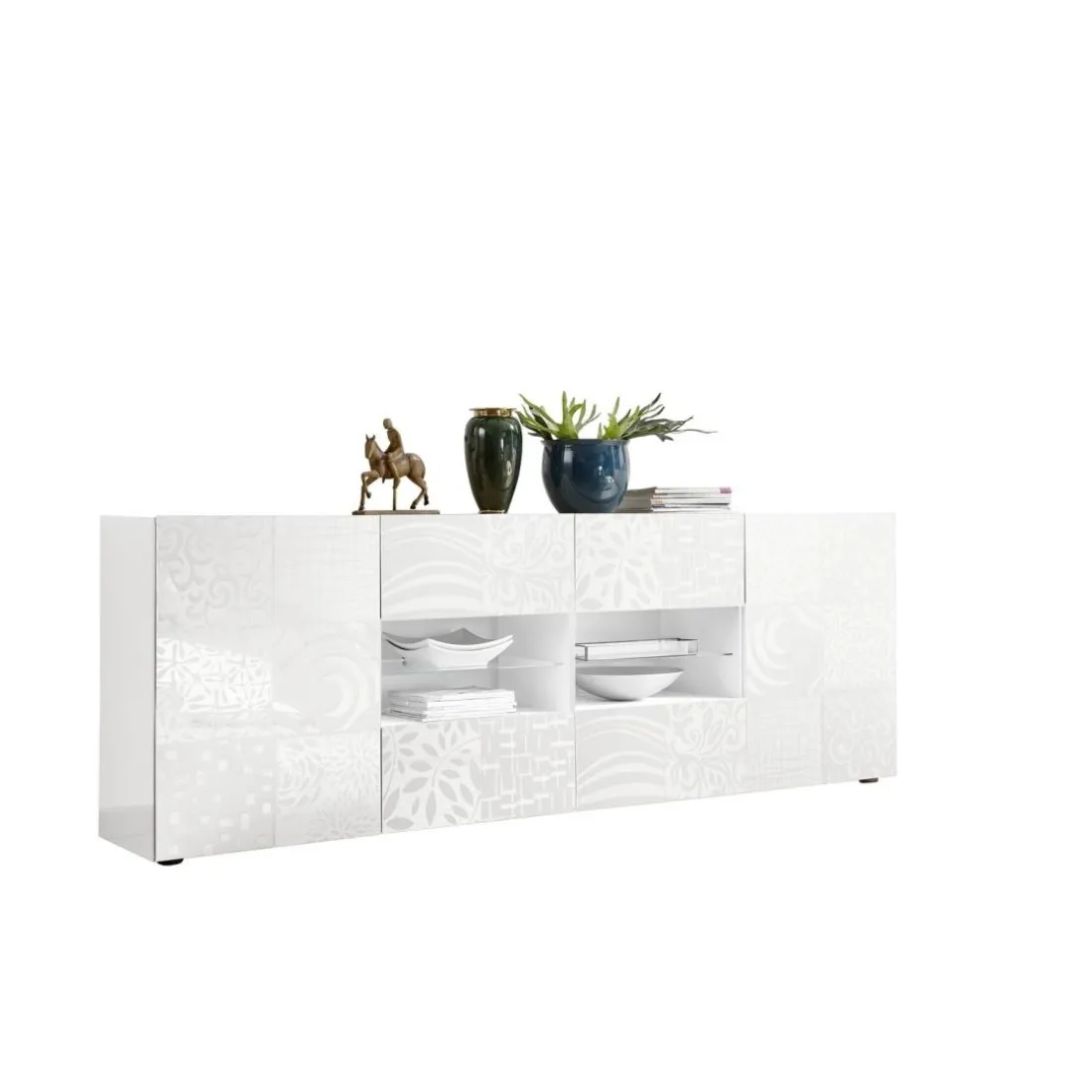 Buffet 2 portes et 4 tiroirs MIRO laqué blanc brillant