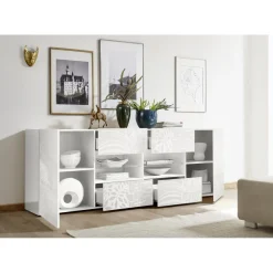 Buffet 2 portes et 4 tiroirs MIRO laqué blanc brillant