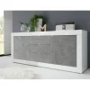 Buffet 2 portes et 3 tiroirs BASIC blanc et décor beton