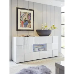 Buffet 2 portes et 2 tiroirs DAMA laqué blanc brillant