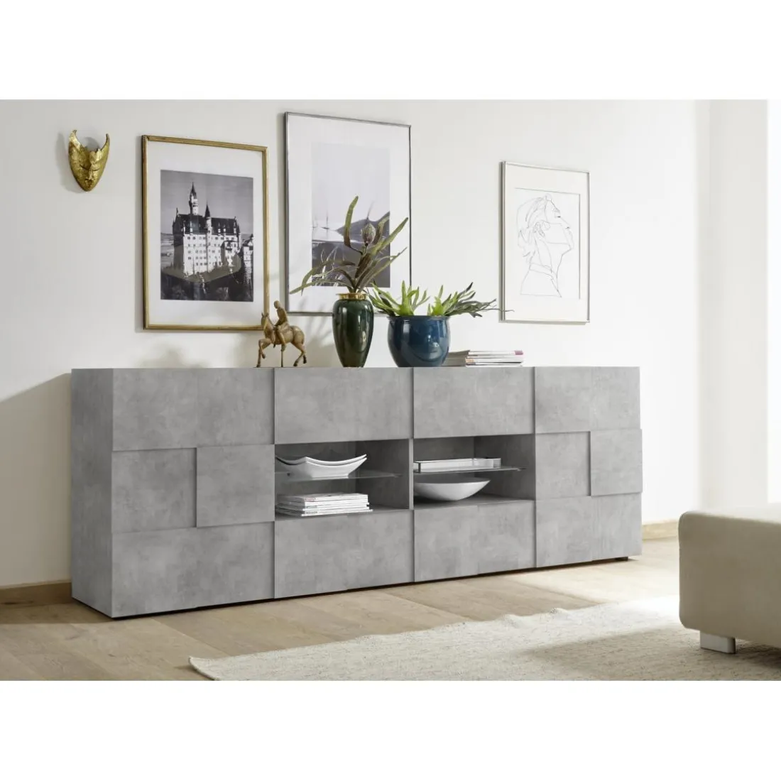 Buffet 2 portes et 4 tiroirs DAMA décor beton