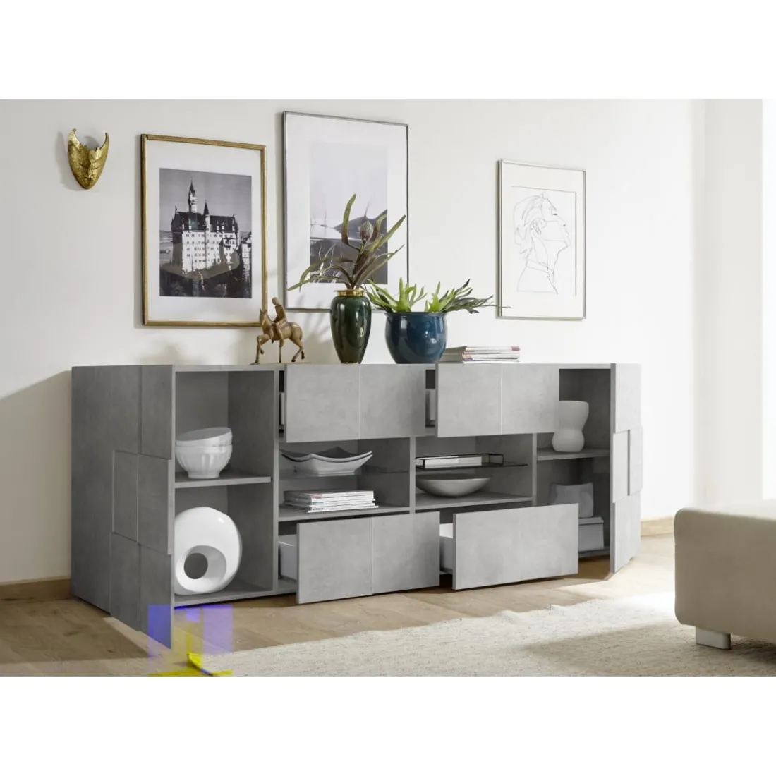 Buffet 2 portes et 4 tiroirs DAMA décor beton