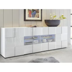 Buffet 2 portes et 4 tiroirs DAMA laqué blanc brillant