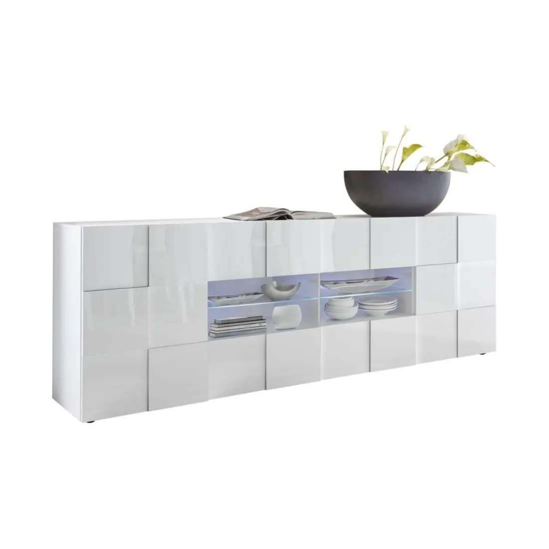 Buffet 2 portes et 4 tiroirs DAMA laqué blanc brillant