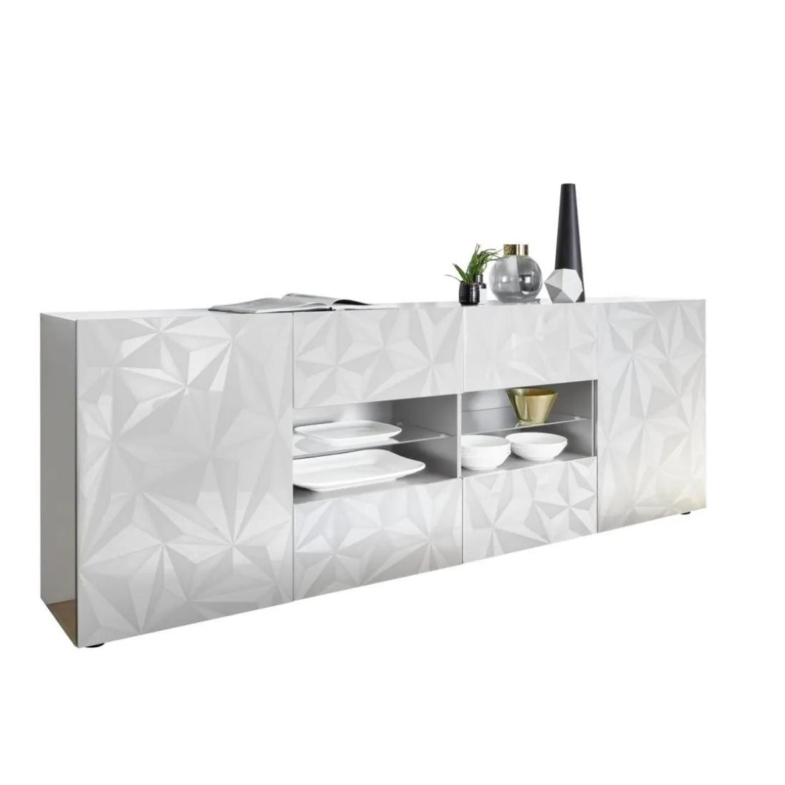Buffet 2 portes et 4 tiroirs PRISMA laqué blanc brillant