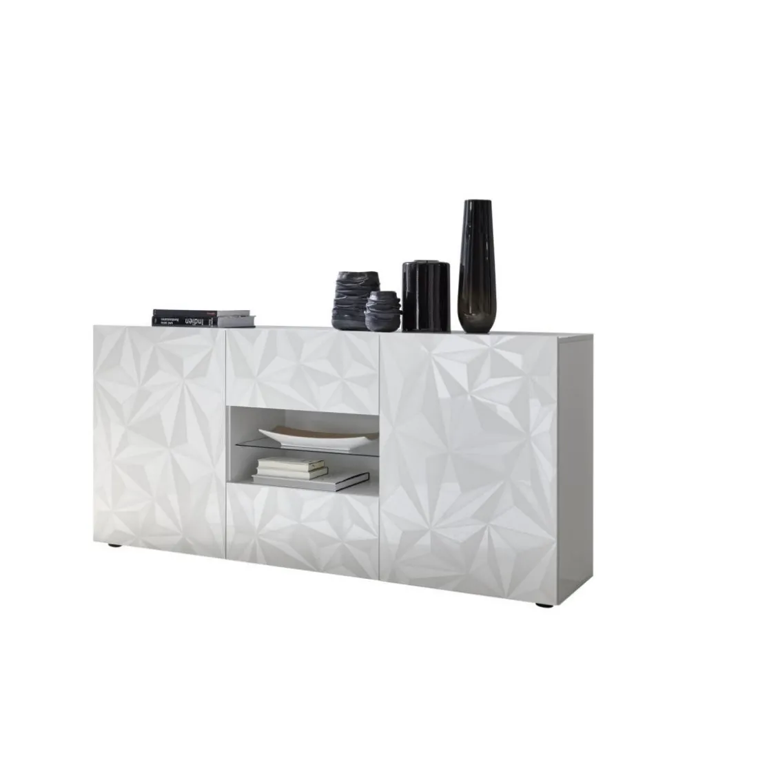 Buffet 2 portes et 2 tiroirs PRISMA laqué blanc brillant