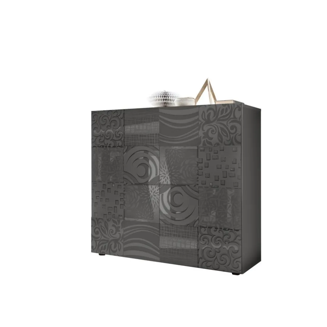 Buffet 2 portes MIRO laqué gris brillant