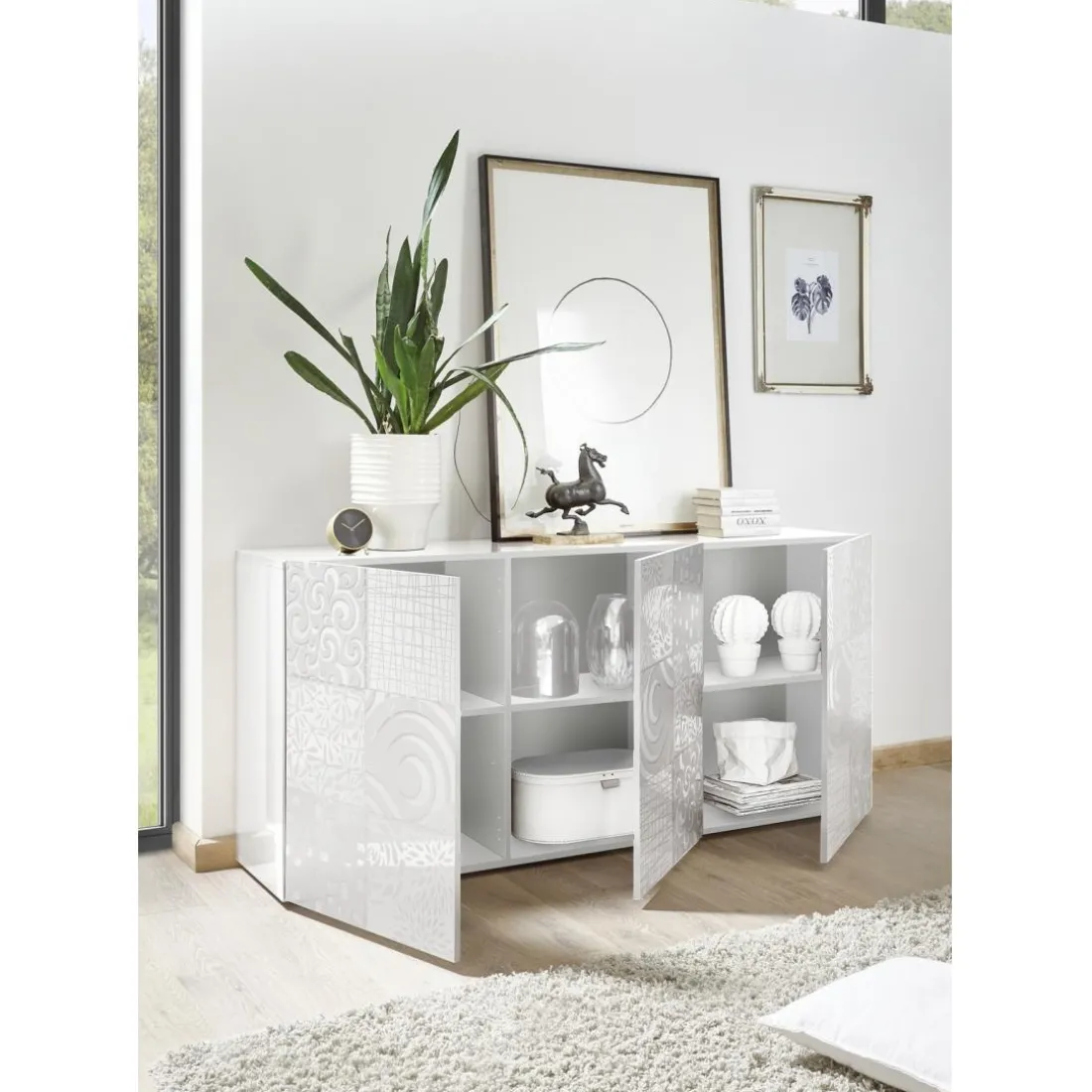 Buffet 3 portes MIRO laqué blanc brillant