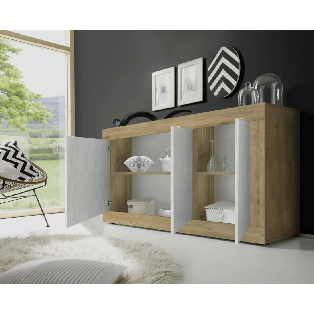 Buffet 3 portes panneaux de particules bicolore