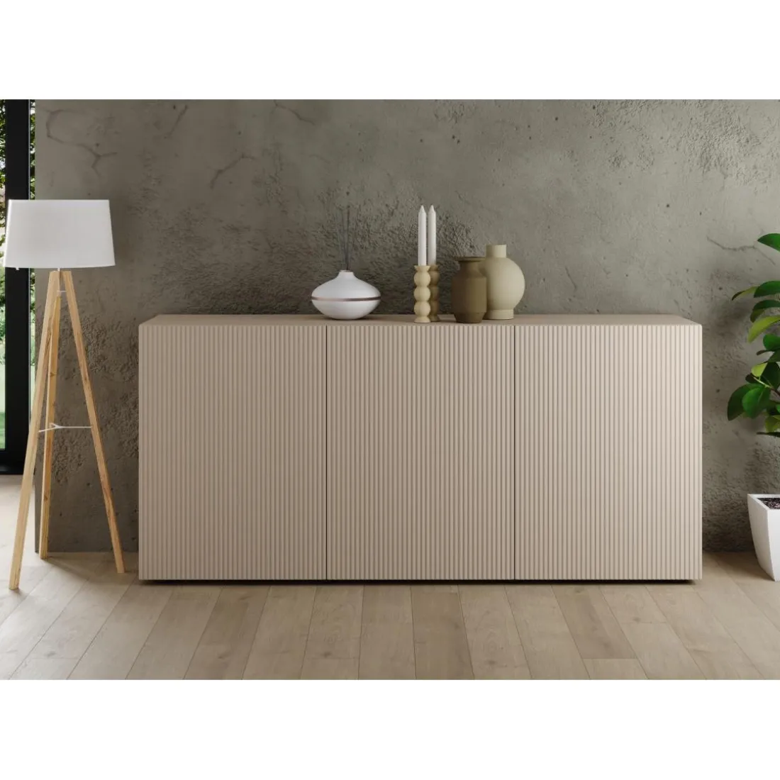 Buffet 3 portes Panneaux de particules de première qualité Portes en MDF