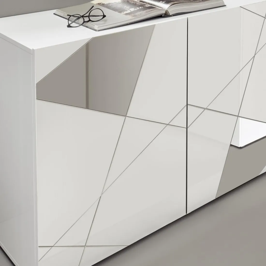 Buffet 3 portes VITTORIA blanc laqué avec sérigraphie