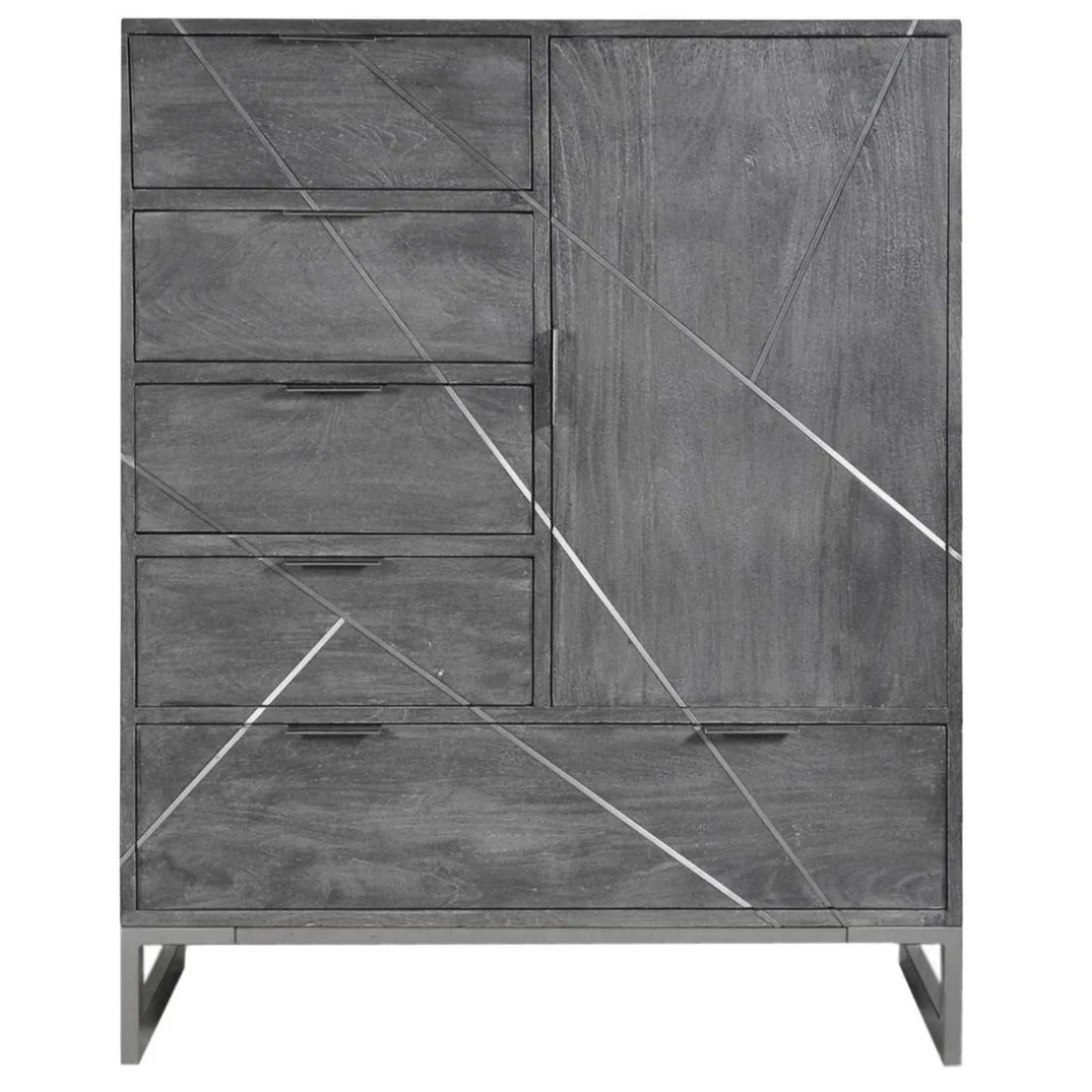 Buffet 5 Tiroirs Et 1 Porte Tina Gris