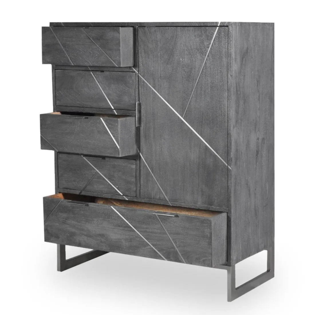 Buffet 5 Tiroirs Et 1 Porte Tina Gris