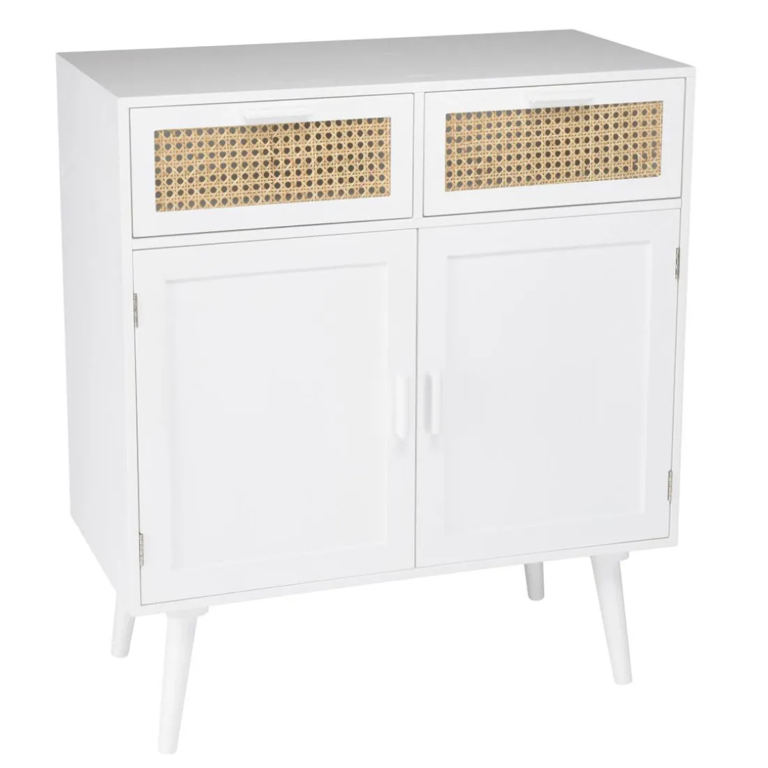 Buffet blanc 2 portes 2 tiroirs cannage naturel