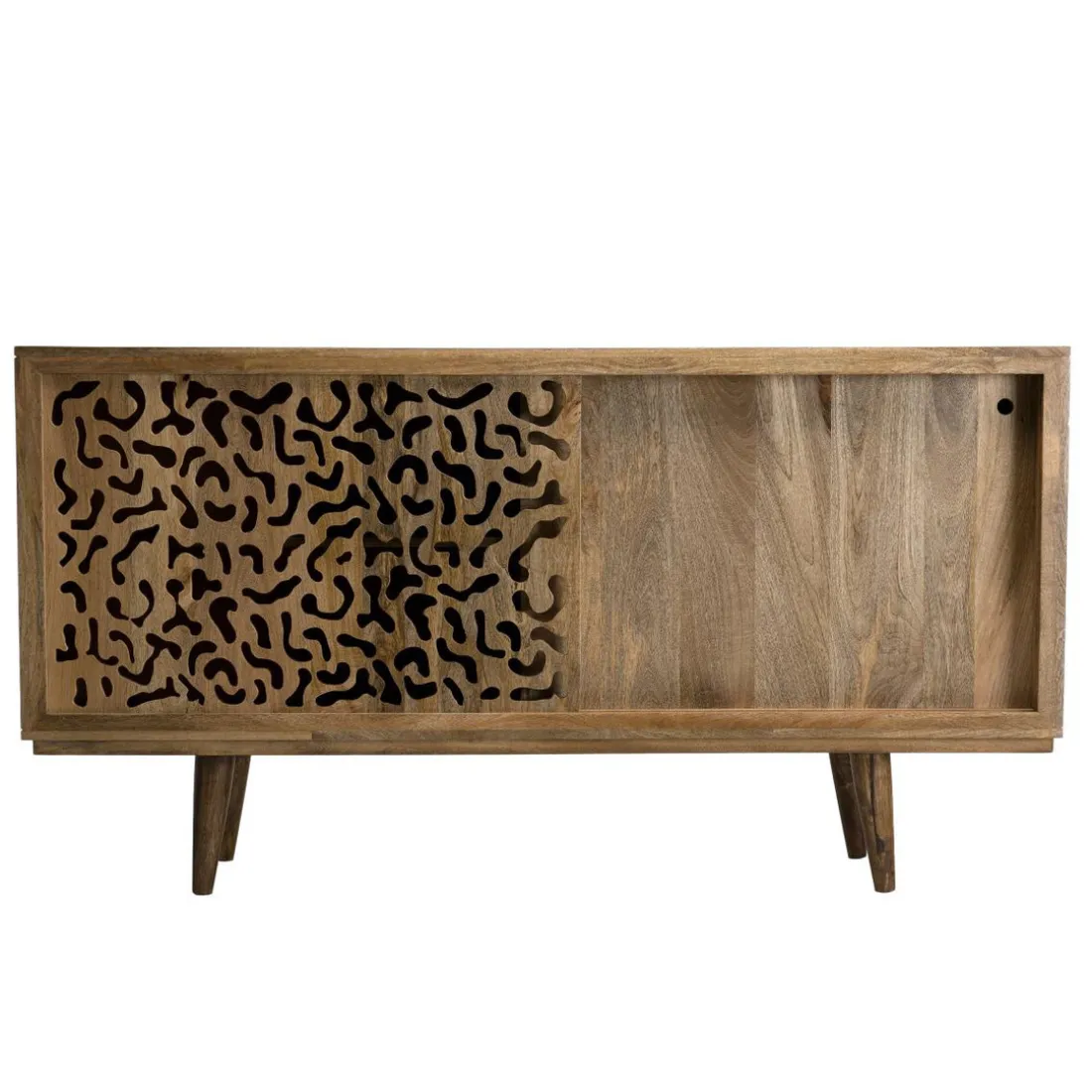 Buffet bois Manguier 160x45cm 2 portes coulissantes 1 étagère Jaipur