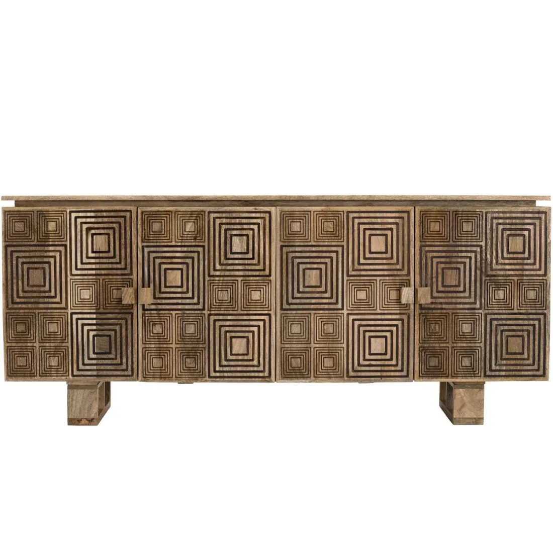 Buffet bois Manguier 177x45cm 4 portes 2 étagères Goa