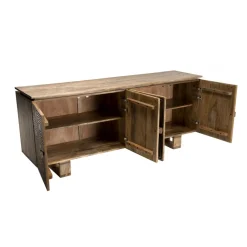 Buffet bois Manguier 177x45cm 4 portes 2 étagères Goa