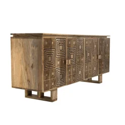 Buffet bois Manguier 177x45cm 4 portes 2 étagères Goa