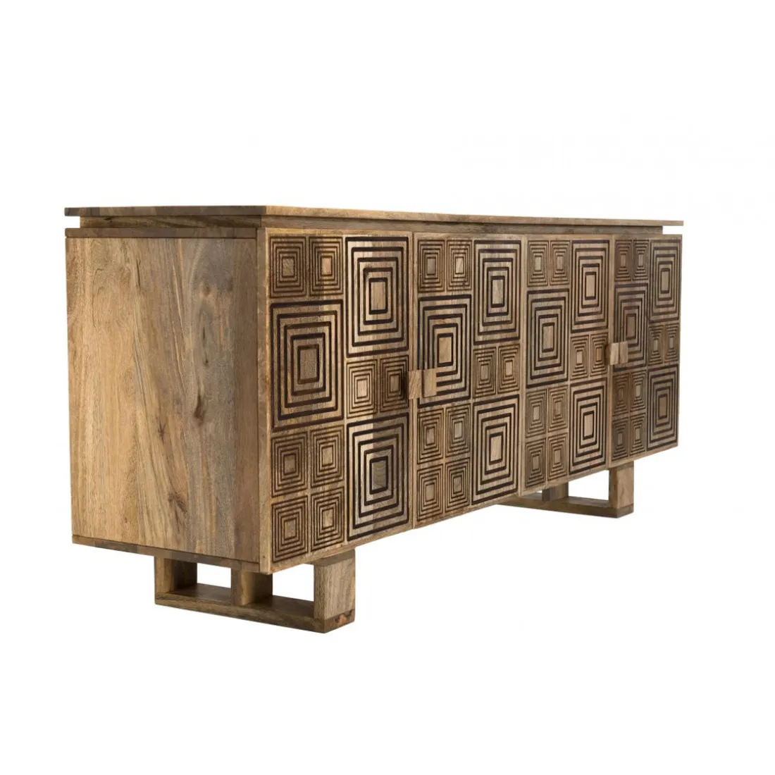 Buffet bois Manguier 177x45cm 4 portes 2 étagères Goa