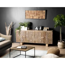 Buffet bois Manguier 177x45cm 4 portes 2 étagères Goa