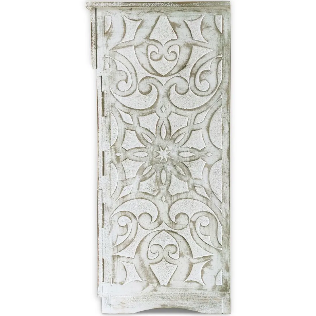 Buffet bois sculpté style oriental 6 portes Matana Blanc patiné Or