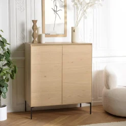 Buffet couleur naturelle 2 portes 3 étagères pieds métal noir MAXENDRE