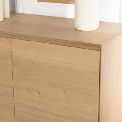 Buffet couleur naturelle 2 portes 3 étagères pieds métal noir MAXENDRE