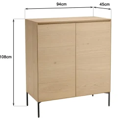 Buffet couleur naturelle 2 portes 3 étagères pieds métal noir MAXENDRE