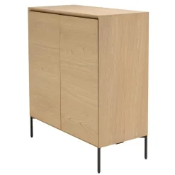 Buffet couleur naturelle 2 portes 3 étagères pieds métal noir MAXENDRE