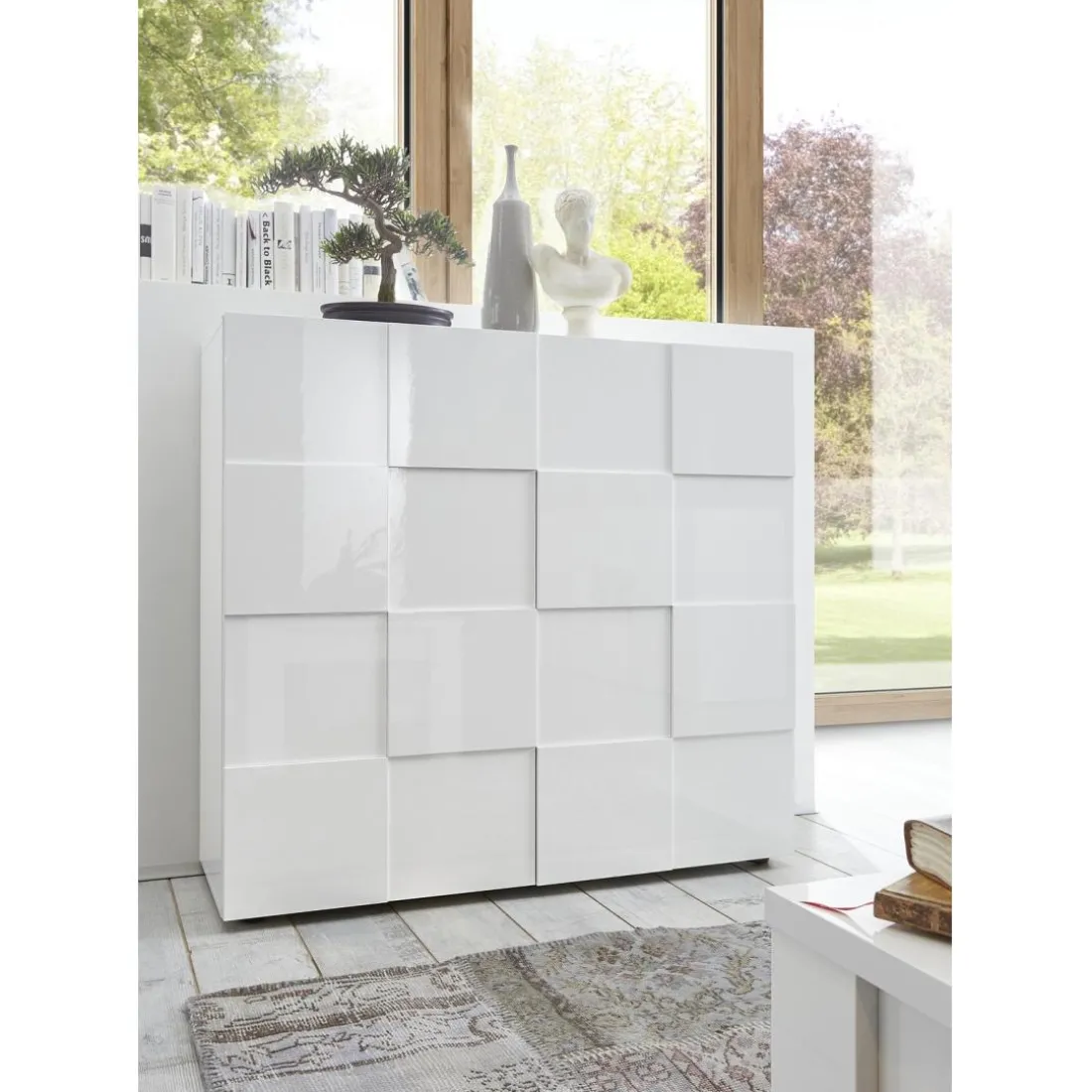 Buffet de salon laqué blanc 2 portes en bois DAMA