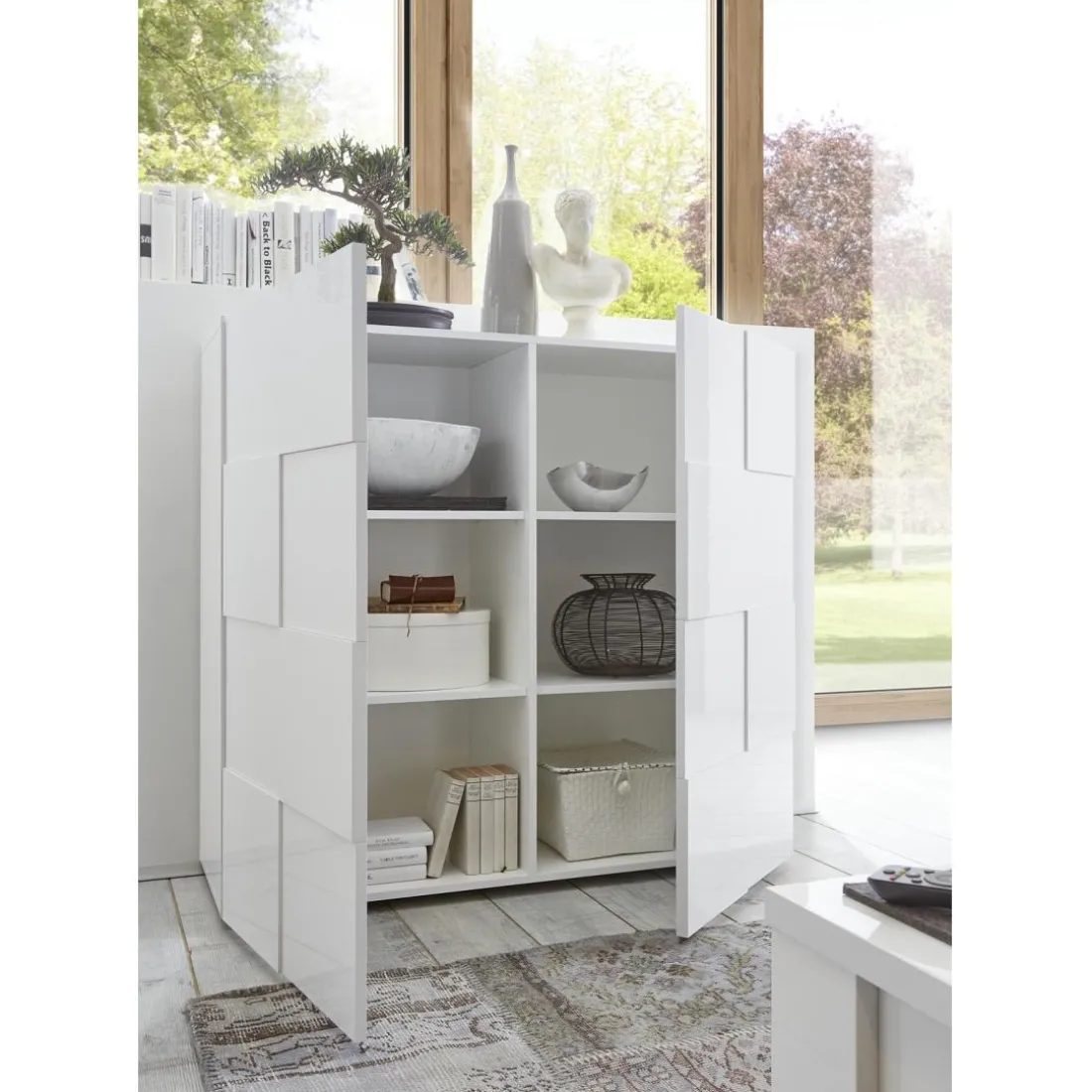 Buffet de salon laqué blanc 2 portes en bois DAMA