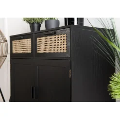 Buffet EMILIO Noir 2 Tiroirs 2 Portes Cannage