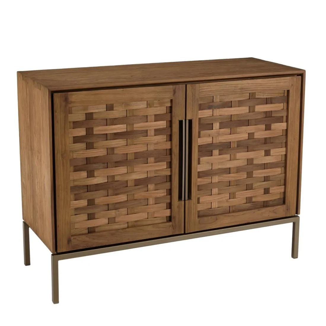 Buffet en bois de teck recyclé, 2 portes texturées