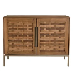 Buffet en bois de teck recyclé, 2 portes texturées